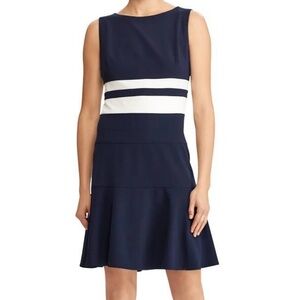Lauren by Ralph Lauren Women's Striped Fit & Flare Dress Navy/White Size 12